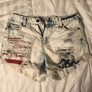 Acid wash jean cut-offs- American flag pockets